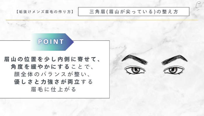 垢抜けメンズ眉毛の作り方三角眉(眉山が尖っている)の整え方