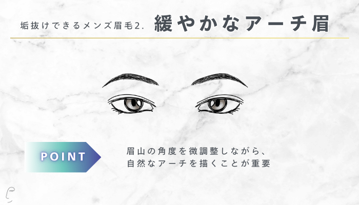 垢抜けできるメンズ眉毛緩やかなアーチ眉