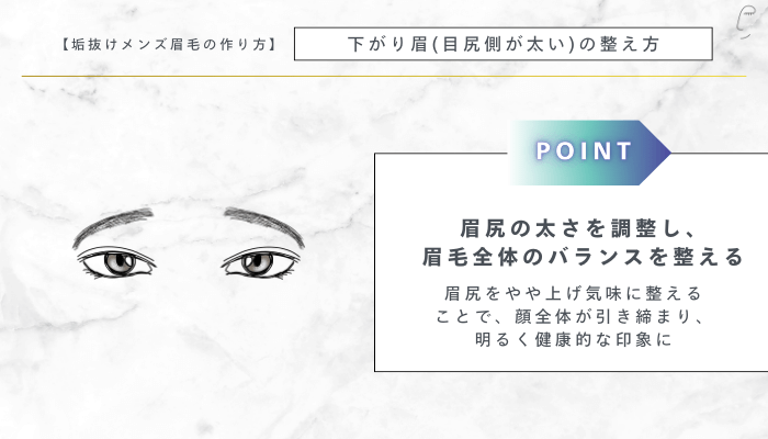垢抜けメンズ眉毛の作り方下がり眉(目尻側が太い)の整え方
